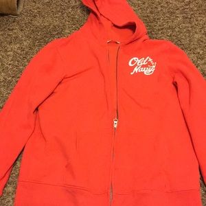 Bright Orangey Red hoodie/zip-up